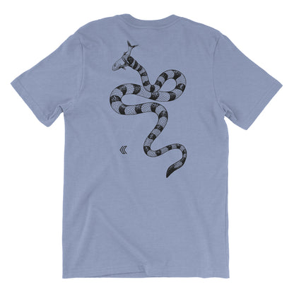 Kalletka Sea Krait graphic t-shirt in sky blue, back view