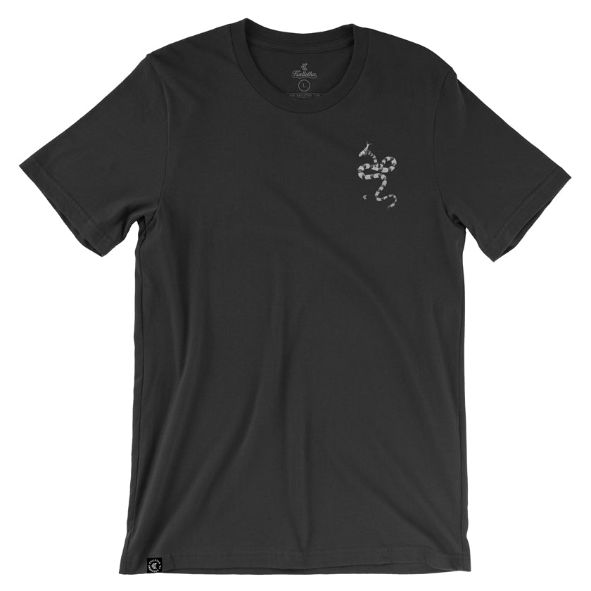 Kalletka Sea Krait graphic t-shirt in black, front view