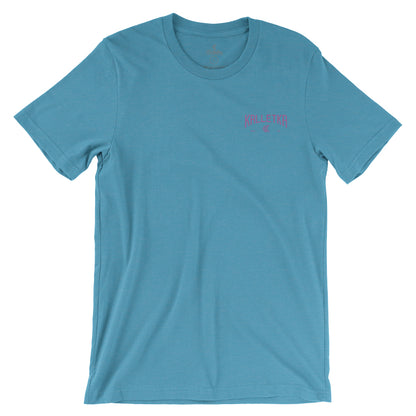 Kalletka Logo Arch Shirt in Aqua and Pink - Front View