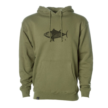 Men's Fleece Hood Sweatshirt - Day Of The Dead-Art Series "Tuna"--Moss