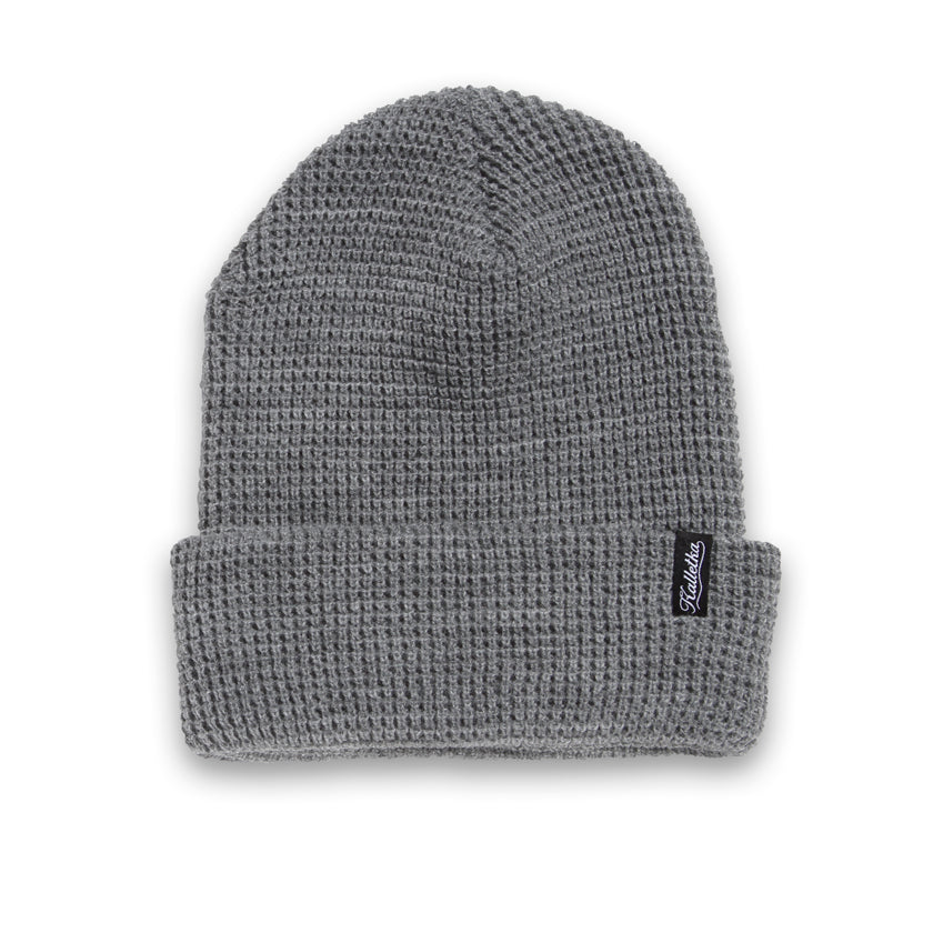 Cursive Label Beanie--Grey