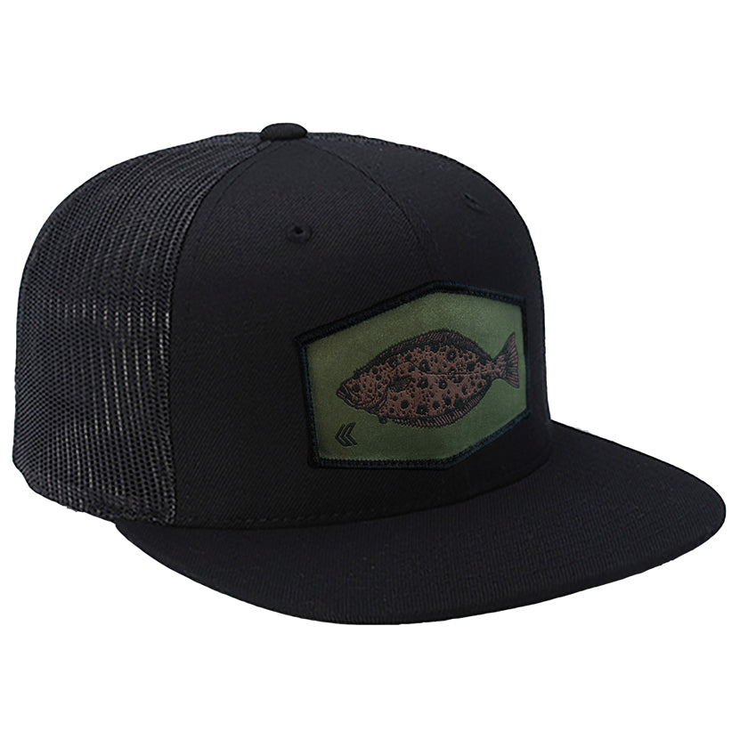 Halibut Patch Mesh Back Trucker  ---Black/Black-Olive