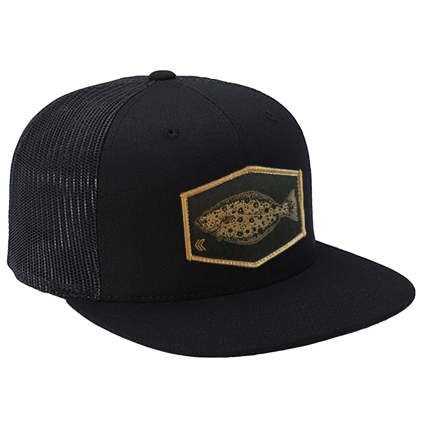 Halibut Patch Mesh Back Trucker ---Black/Black-Tan Patch