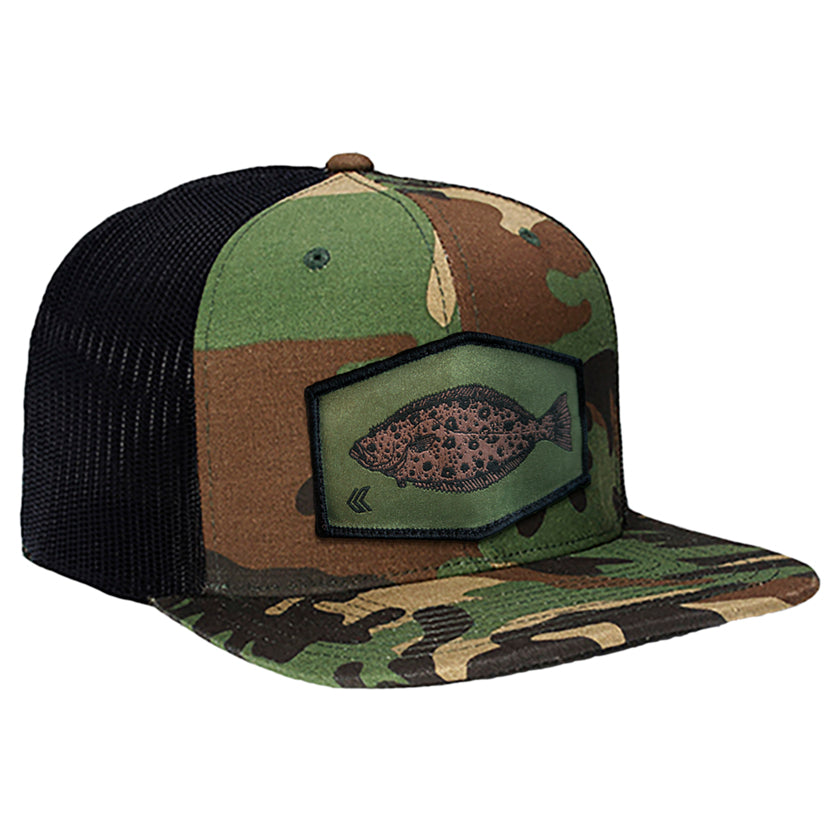 Halibut Patch Mesh Back Trucker ---Camo/Black-Olive Patch