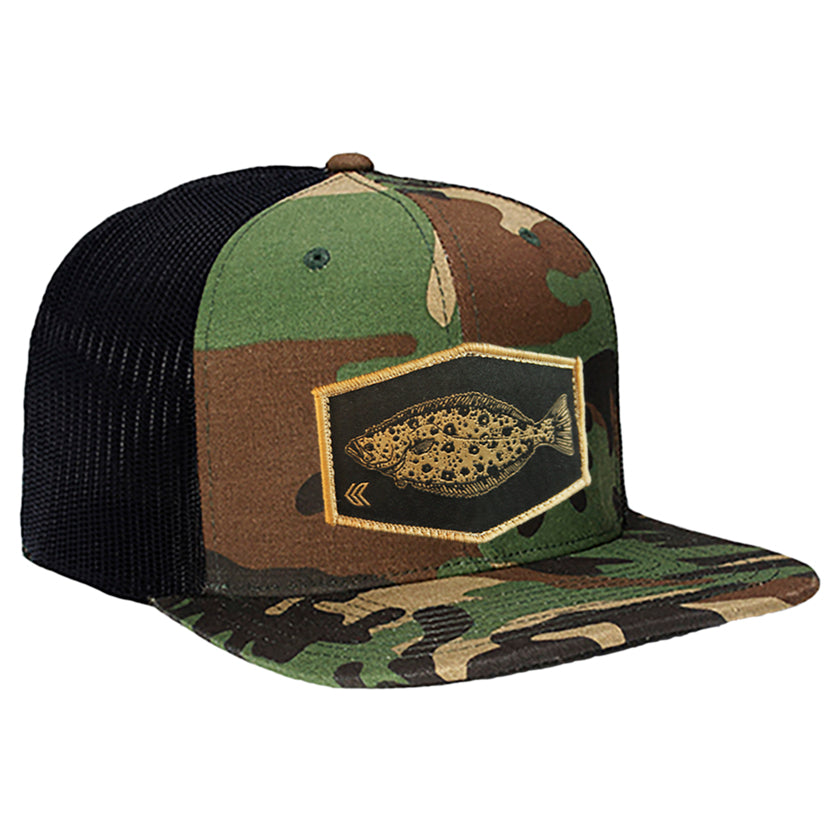 Halibut Patch Mesh Back Trucker ---Camo/Black-Tan Patch