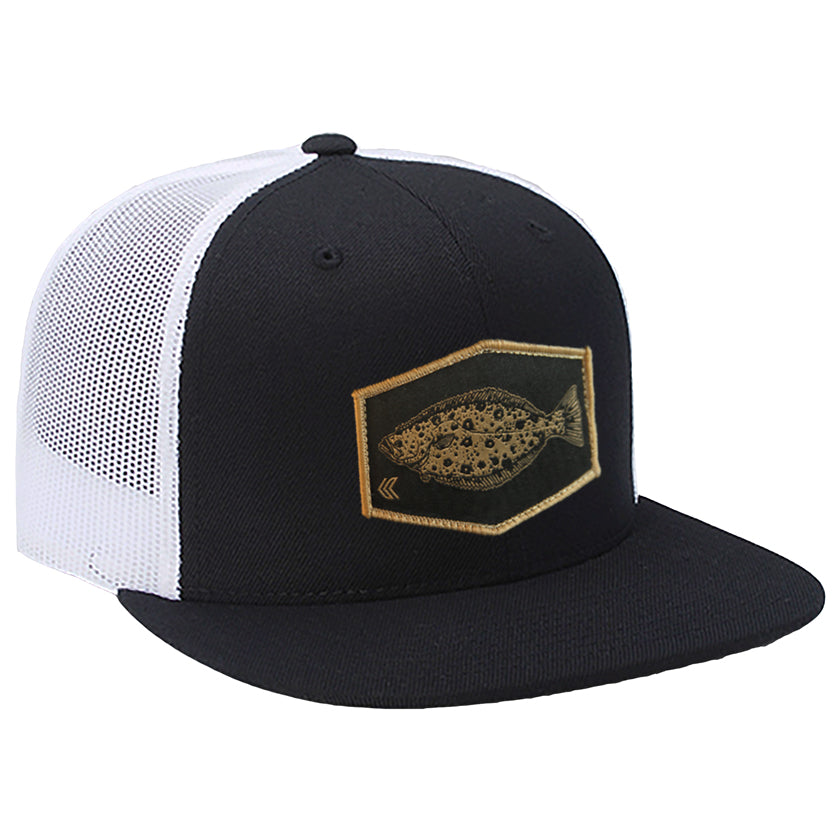 Halibut Patch Mesh Back Trucker ---Black/White-Tan Patch